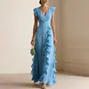 Moda Europeia e Americana Feminina Outono 2026: Novo Vestido Longo de Luxo Leve de Alta Qualidade, Vestido Liso Estilo Francês
