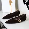 3686-K209 Zapatos de Metal con Hebilla Estilo Coreano para Mujer con Punta Fina, Boca Baja, Tacón de Cuña de Moda, Correa Única con Hebilla, Zapatos Bajos de Una Sola Correa para Mujer