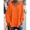 Otoño e Invierno Nuevo Ropa de Mujer de Comercio Exterior Transfronterizo Europeo y Americano Color Sólido Cuello Manga Larga Holgado Casual Cómodo Camiseta Top