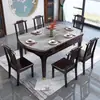 Nuevo juego de mesa y sillas plegables de madera maciza estilo chino, mesa de comedor rectangular extensible y plegable para uso doméstico, con tablero de losa de roca