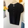 Tecido Tricô Vazado Costas Nuas Camiseta de Tricô Verão 2025 Manga Curta Novo Design Feminino Slim Fit Top