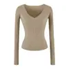 Estilo Coreano Chica Caliente Cuello en V Manga Larga Tejido Otoño Nuevo Estilo Puro Deseo Elástico Ajustado Color Sólido Capa Base Temperamento Top