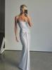 Vestido Sexy Estilo Irmã Real Moda Feminina Europeia e Americana Amassado Torção Cintura Apertada Justo Magro Longo Alça Quente