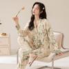 Tienda física Primavera y Otoño Nuevo Pijama de Mujer con Almohadilla para el Pecho 6040 Algodón Manga Larga Cárdigan Dulce Internet Celebrant Live Ropa para el Hogar