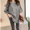 Camiseta de Manga Corta de Color Sólido para Mujer, Estilo Coreano, Corte Holgado, Tallas Grandes, Adelgazante, Largo Medio, Manga Media de Estudiante, Top Oversize para Verano