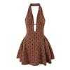Vestido Halter Decote V Profundo Estilo Francês Spicy Girl de Bolinhas Verão Estilo Europeu e Americano Vestido de Alcinha Versátil