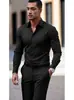 Camisa Ajustada Estilo Chico Rudo Europeo y Americano para Hombre Corte Slim Fit Sin Planchar Manga Larga Cárdigan Brillante Reflectante Camisa Casual de Trabajo Moderna