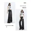 Jeans Rectos Micro-Acampanados de Diseño para Mujer 2025 Primavera y Otoño Nuevo Talla Grande mm Gordo Suelto Pierna Ancha