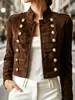 2026 Comercio Exterior Transfronterizo Amazon Otoño e Invierno Cuello Alto Retro Gamuza Doble Botonadura Abrigo de Mujer Gamuza