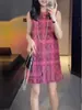 Estilo Francés Estilo Chanel Rojo Rosa Sin Mangas Vestido Mujer Nuevo Verano Lujo Ligero Elegante Cuadros Pequeños Hueco Vestido
