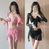 Traje de baño de cuatro piezas Hada coreana Nuevo traje de baño blanco Bikini para mujer Vacaciones Aguas termales Orilla del mar Versión de manga larga Verano No