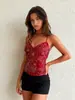 Top de Verano 2025 para Mujer, sin Mangas, Color Dopamina, sin Tirantes, con Tira al Cuello, Bordado Distintivo, con Perlas, Espalda con Cordones