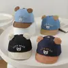 Boné de beisebol infantil em blocos de cor jeans com orelhas de urso, Boné fofo de urso com aba curva, Proteção solar para meninos e meninas