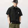 Camisa polo de manga corta para hombre, camisa de trabajo de verano, estilo retro japonés, diseño de media manga de 5 puntos, camiseta elegante, camisa fresca y elegante