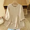 Camisa de Gola Alta Estilo Novo, Caimento Solto, Emagrecimento, Design de Manga Três Quartos, Blusa Lisa, Estilo Cardigã, Fashion e Elegante para Mulheres