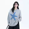 Suéter Pulóver de Terciopelo Ártico, Nuevo Estilo Otoño e Invierno, Holgado y Suave, Top Perezoso de Cuello Redondo con Jacquard de Estrellas, Juvenil y Versátil