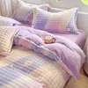 Conjunto de quatro peças em veludo bolha de alta gramatura com estampa, conjunto de três peças em veludo bolha de desenho animado fresco e fofo, roupa de cama Nantong