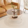 Estilo crema vidrio redondo hogar sala de estar vidrio templado mesa pequeña lujo ligero moderno apartamento mesa de café apartamento pequeño