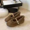 Calçados Mary Jane Retrô Femininos de Lã Quente com Aumento de Altura e Laço de Veludo Sapatos de Algodão Quente para Ballet Temporada de Outono e Inverno