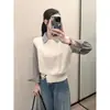 Suéter de punto para mujer estilo coreano de dos piezas falsas, diseño simple inspirado en la dopamina, nuevo top de punto abotonado con dobladillo a rayas de patchwork