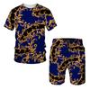 Traje Casual de Verano para Hombre de Aliexpress Transfronterizo Estilo León Dorado Camiseta con Estampado 3D y Pantalones Cortos Conjunto de Dos Piezas para Hombre