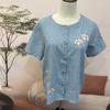Conjunto de dos piezas de verano para mujeres de mediana edad y ancianas, tops casuales de manga corta para señoras mayores, traje de cárdigan fino para abuela para mujer