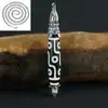 Collar Colgante de Plata de Ley Incrustado con Cuenta Dzi de Nueve Ojos para Hombres y Mujeres Colgante de Piedra Cruda de Ágata de Xizang