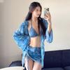 2025 Novo Fato de Banho Feminino Tie-Dye Puro Desejo Sexy Biquíni Dividido Quatro Peças Protetor Solar de Manga Comprida Fato de Banho de Alta Qualidade