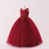 Vestido de princesa para meninas, vestido de malha com apliques para crianças, vestido pequeno para passarela