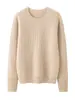 Novo suéter de tricô de cashmere liso para outono e inverno, gola redonda da moda, versátil para o trabalho, pulôver simples, suéter feminino de corte solto