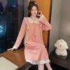 Algodón Jacquard Mujer Primavera Otoño Estilo Dulce de Princesa Manga Larga Midi Camisón Talla Grande Ropa de Dormir Casual Dulce Ropa de Casa