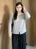 Top de punto para mujer de talla grande con cuello redondo y dobladillo enrollado, suéter de punto abotonado colorido, colección de otoño 2026, cárdigan casual y holgado para mujeres con curvas