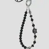 Moda Ins Estilo Dulce y Fresco Negro 3D Abalorios Cadena de Gato Cuerda Anti-Pérdida Bolso de Mano Hecho a Mano con Abalorios Llavero