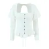 Para Comercio Exterior Transfronterizo Europeo y Americano Ropa de Mujer Aliexpress Más Vendido Otoño Retro Versátil Espina de Pescado Lazo en la Cintura Camisa sin Espalda