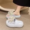 Pantuflas Dulces de Flores de Suela Gruesa para Aumentar la Altura para Mujeres en Verano, Sandalias y Pantuflas para el Hogar para Uso en Exteriores, Pantuflas Antideslizantes de una Línea