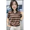Camiseta de Manga Corta para Mamá con Rayas que Reduce la Edad para Mujer 2025 Verano Camisa Polo Casual Versátil Nuevo Look Holgado Adelgazante Top