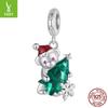 Nova árvore de Natal Urso Pingente S925 Pulseira de Prata Esterlina DIY Beaded Beads Beaded Presente de Natal