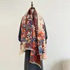 Bufanda Nueva de Imitación Cachemir para Mujer Otoño e Invierno, Bufanda de Moda Floral Retro de Invierno, Chal de Doble Uso para Aire Acondicionado, Calentador de Cuello para Estudiantes