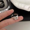 Anillo retro Dongdaemun de Corea del Sur para mujer, diseño de nicho, anillo de cobre chapado en platino, anillo abierto de cara ancha con ondas.