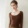Suéter de Punto de Cachemira 100% Puro con Cuello en U Grande para Mujer, Suéter Base de Canalé Ajustado, Suave y Acogedor, Nuevo Estilo Otoño e Invierno