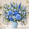 Flores Artificiales Azules de Gama Alta Decoración Suave para Interiores Paisajismo Flores Falsas Boda Hotel Decoración de Ingeniería Fabricante de Flores Artificiales Venta al Por Mayor