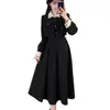 Vestido de Manga Larga Estilo Hepburn Francés Talla Grande Falso Dos Piezas Cuello Polo para Mujer Otoño Sentido de Alta Gama Cintura Ceñida Vestido Largo de Línea A