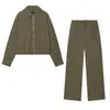 Comercio Exterior Otoño Nuevo Conjunto de Chaqueta Corta de Manga Larga con Cuello Solapa para Mujer y Pantalones de Pierna Ancha Elásticos de Cintura Alta