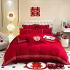 Nuevo Juego de Cuatro Piezas para Boda China Rojo Grande Algodón Puro Cepillado Bordado de Dragón y Fénix Funda Nórdica Habitación de Boda Ropa de Cama para Dote