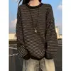 Suéter de Tricô Listrado Gola Redonda Estilo Americano Masculino Outono Solto Estilo Preguiçoso Toque Jovem Suéter Camada Base Camada Superior