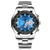 Relógio Masculino de Quartzo Dourado com Mostrador Grande, Múltiplos Sub-Mostradores Únicos, Calendário, Pulseira de Metal Aço, Relógio de Pulso Esportivo Fashion
