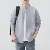 Camisa de Algodão Puro de Manga Longa para Homem, Estilo Primavera/Outono, Nova Tendência 2026 Versátil Cor Sólida Gola Lapela Casual Masculino