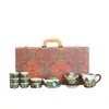 Taza de belleza estilo pintura china con tinta, horno Ru, con asa anti-quemaduras, juego de té kung fu de alta gama, separador de té, mar de té y juego de tazas de servicio