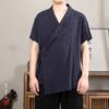 Nova Cardigan Hanfu Masculino Jacquard de Linho Algodão Estilo Chinês Primavera e Verão 2025 Manga Curta Quebra Diagonal