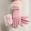 Luvas Quentes para Mulheres no Inverno, Espessadas com Lã, Fofas, à Prova de Vento, Espessadas com Lã, Adequadas para Ciclismo ao Ar Livre, Luvas Quentes com Tela Sensível ao Toque